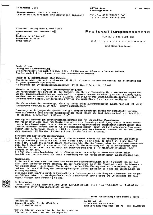 DfA-Freistellungsbescheid 2019-2021